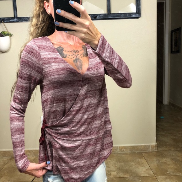 Burgundy Long Sleeve Wrap Top - Picture 2 of 11